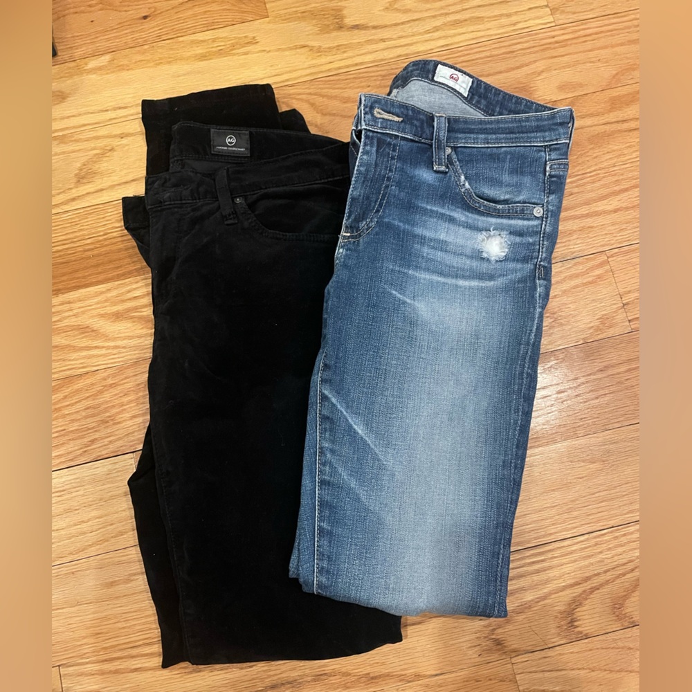 AG Adriano Goldschmied Bundle Black Velvet and Blue Jeany Skinny Pants